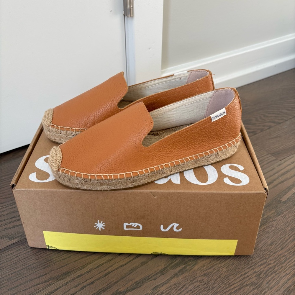 Soludos Brown Leather Slip-On Espadrilles